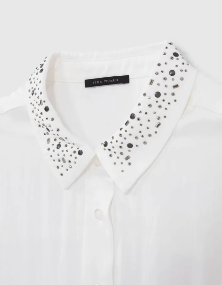 Chemise blanche fluide décor clous et strass Femme