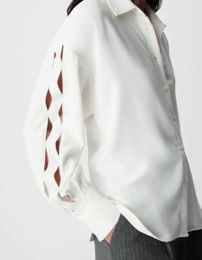 Chemise blanche manches longues ajourées Femme