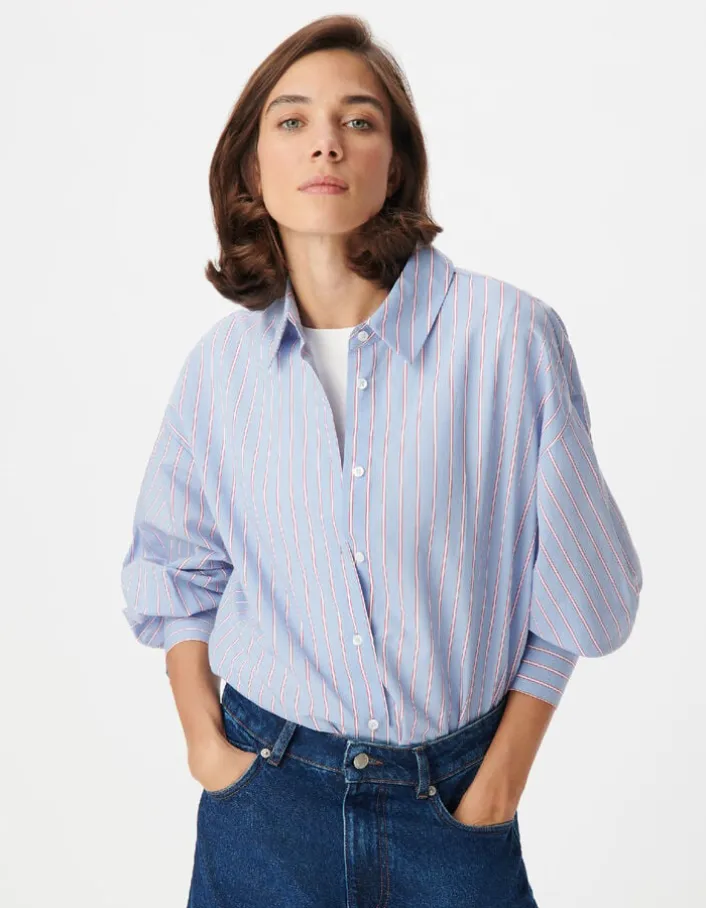 Chemise bleue motif rayures Femme
