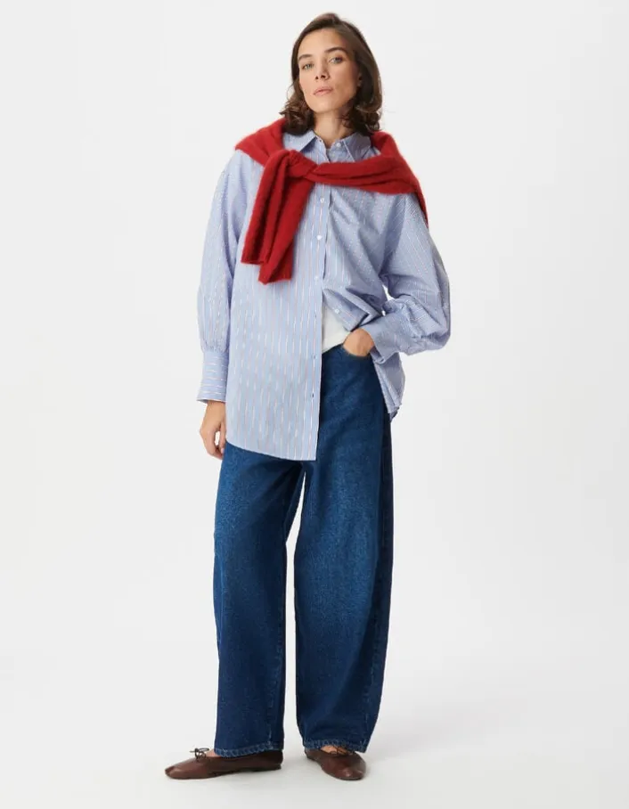 Chemise bleue motif rayures Femme