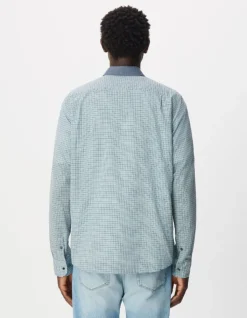 Chemise easy bleue motif carreaux manches longues Homme
