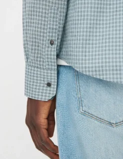 Chemise easy bleue motif carreaux manches longues Homme