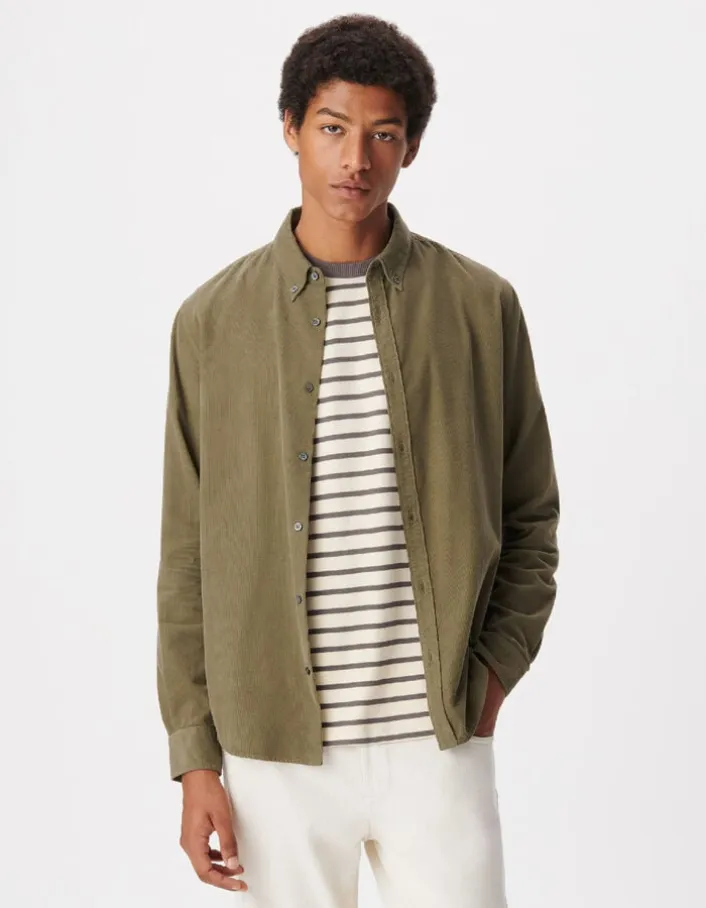 Chemise easy kaki velours milleraies Homme