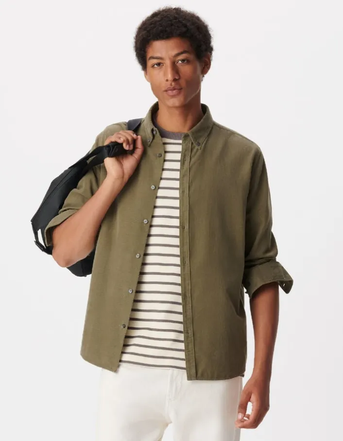 Chemise easy kaki velours milleraies Homme