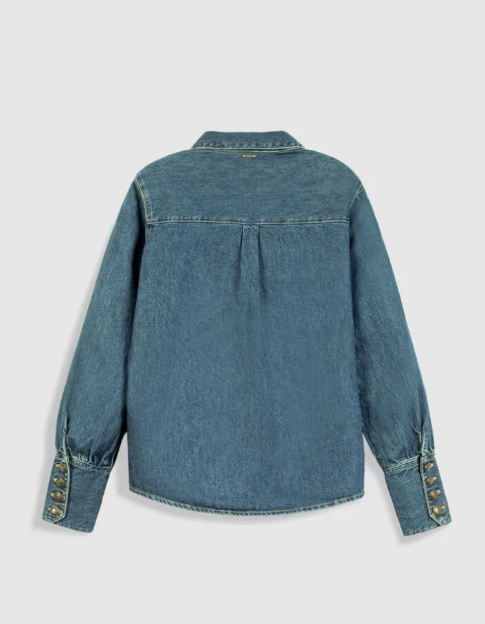 Chemise en jean bleu boutons métal gravé Femme