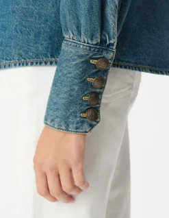 Chemise en jean bleu boutons métal gravé Femme