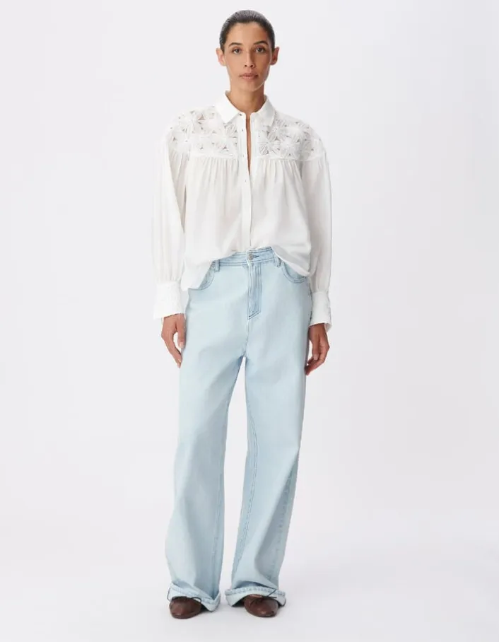 Chemise fluide blanche détails fleurs Femme