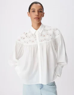 Chemise fluide blanche détails fleurs Femme