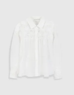 Chemise fluide blanche détails fleurs Femme