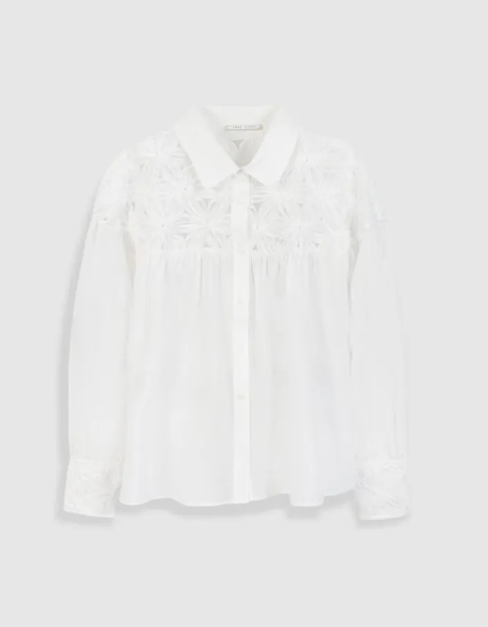 Chemise fluide blanche détails fleurs Femme