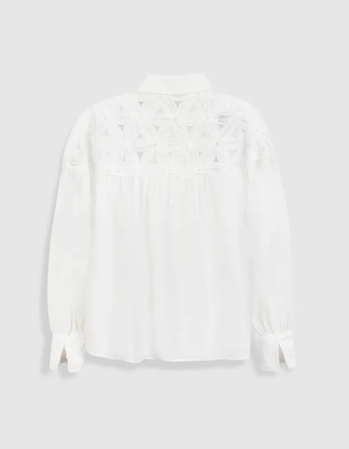 Chemise fluide blanche détails fleurs Femme