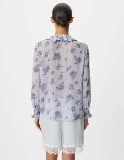 Chemise fluide imprimé micro fleurs bleues Femme