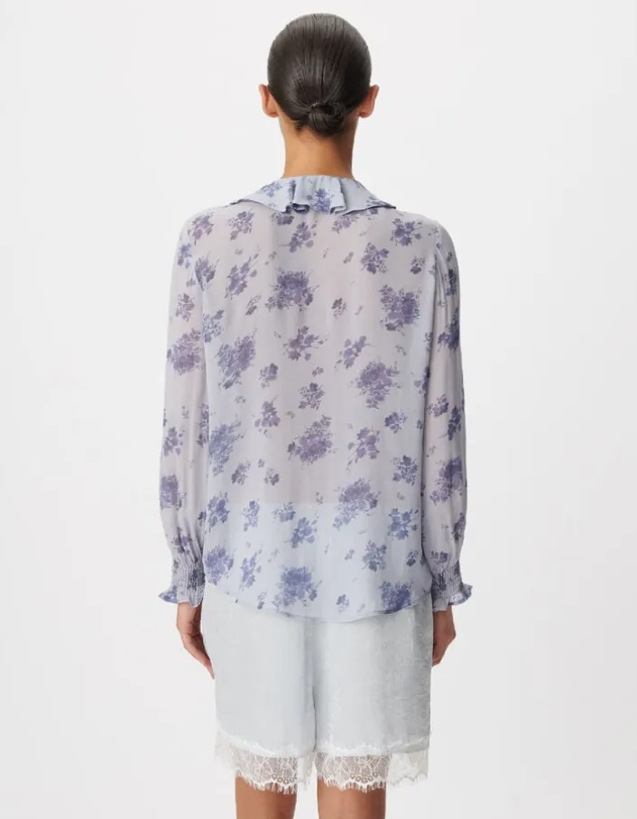Chemise fluide imprimé micro fleurs bleues Femme