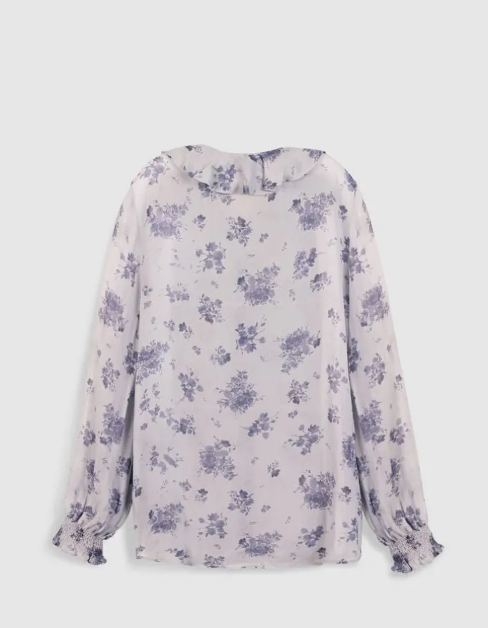 Chemise fluide imprimé micro fleurs bleues Femme