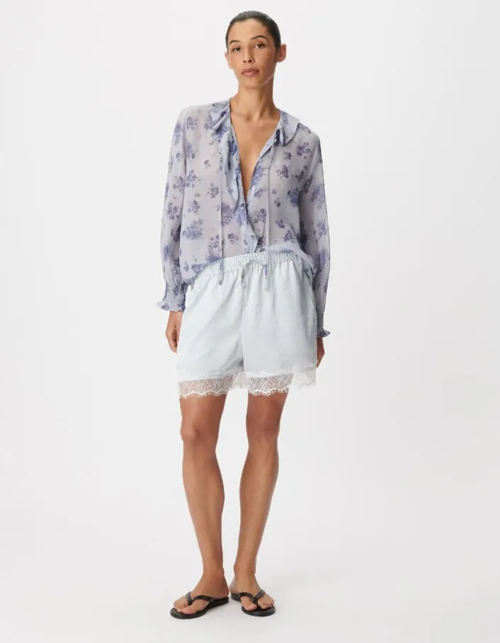 Chemise fluide imprimé micro fleurs bleues Femme