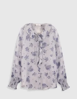 Chemise fluide imprimé micro fleurs bleues Femme