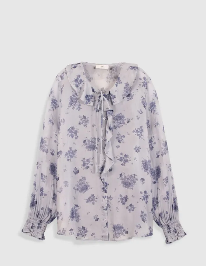 Chemise fluide imprimé micro fleurs bleues Femme