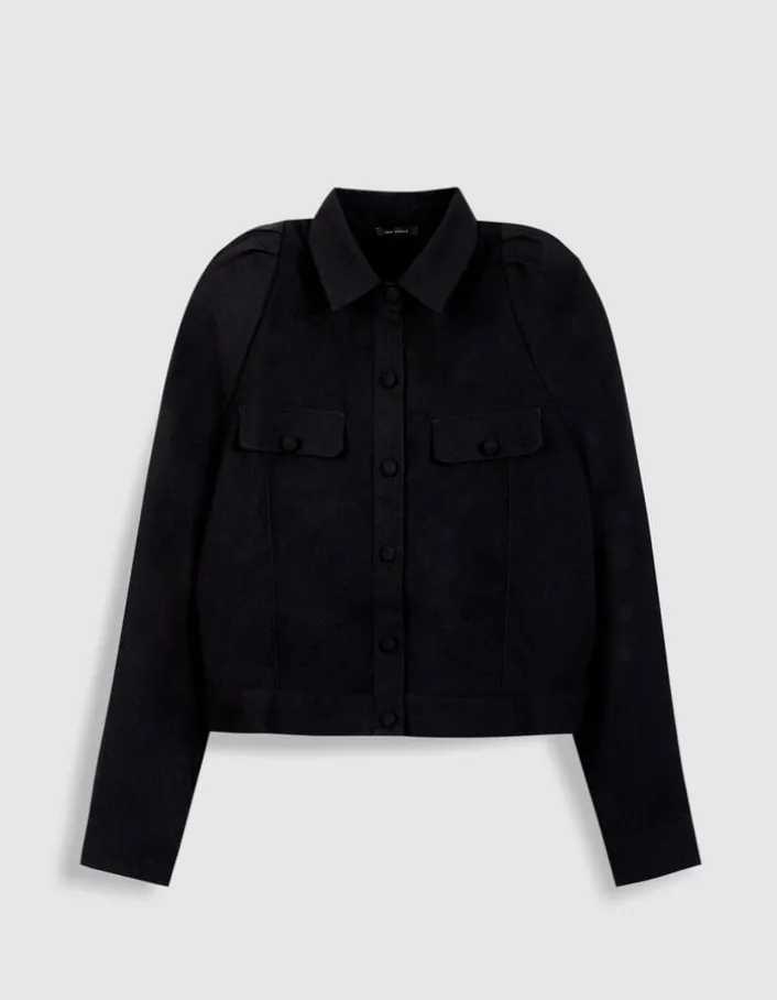 Chemise fluide noire poches poitrine Femme