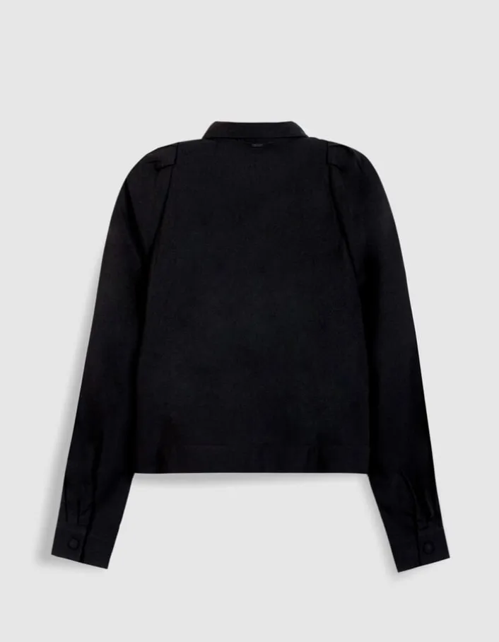 Chemise fluide noire poches poitrine Femme