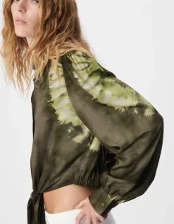 Chemise kaki imprimé tie and dye à nouer devant Femme