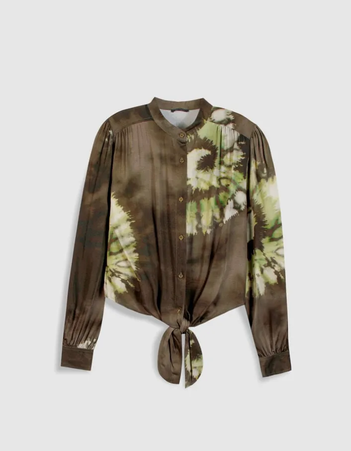 Chemise kaki imprimé tie and dye à nouer devant Femme