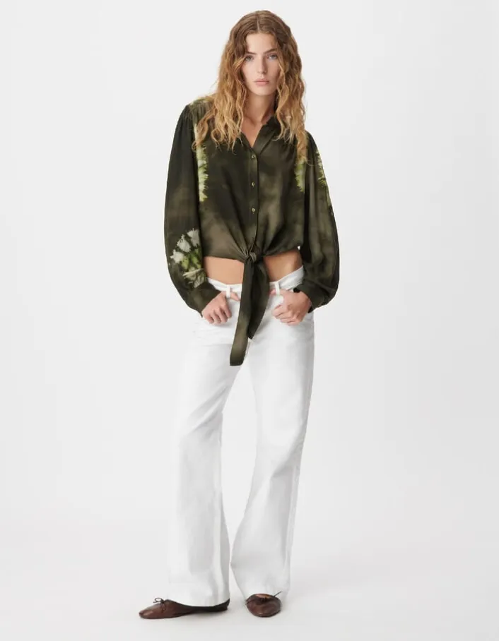 Chemise kaki imprimé tie and dye à nouer devant Femme
