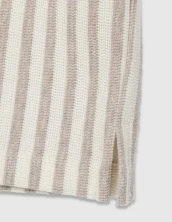 Chemise manches courtes beige maille rayures Homme