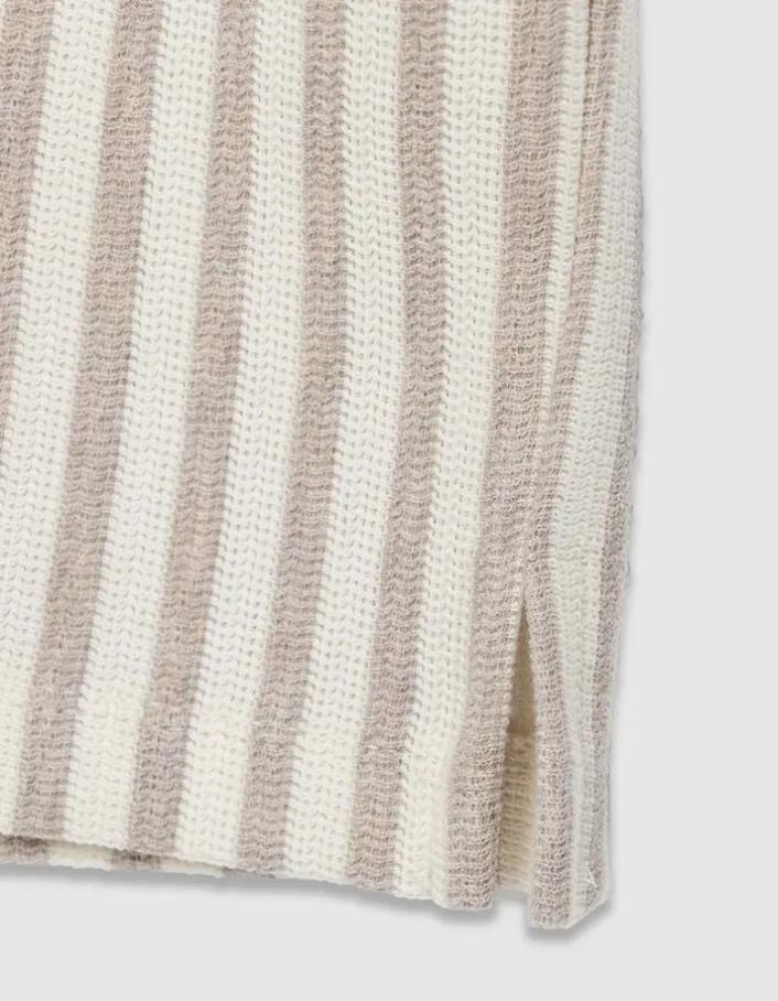 Chemise manches courtes beige maille rayures Homme