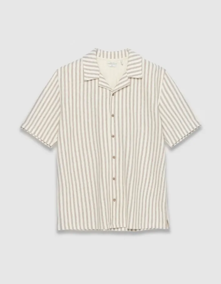 Chemise manches courtes beige maille rayures Homme