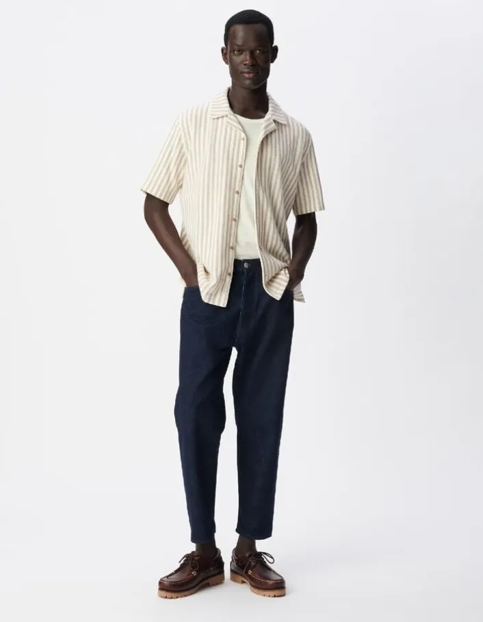 Chemise manches courtes beige maille rayures Homme