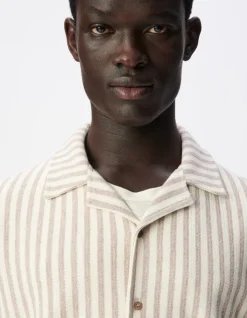Chemise manches courtes beige maille rayures Homme
