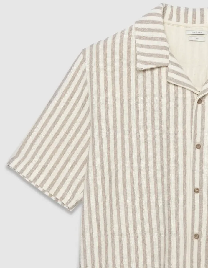 Chemise manches courtes beige maille rayures Homme