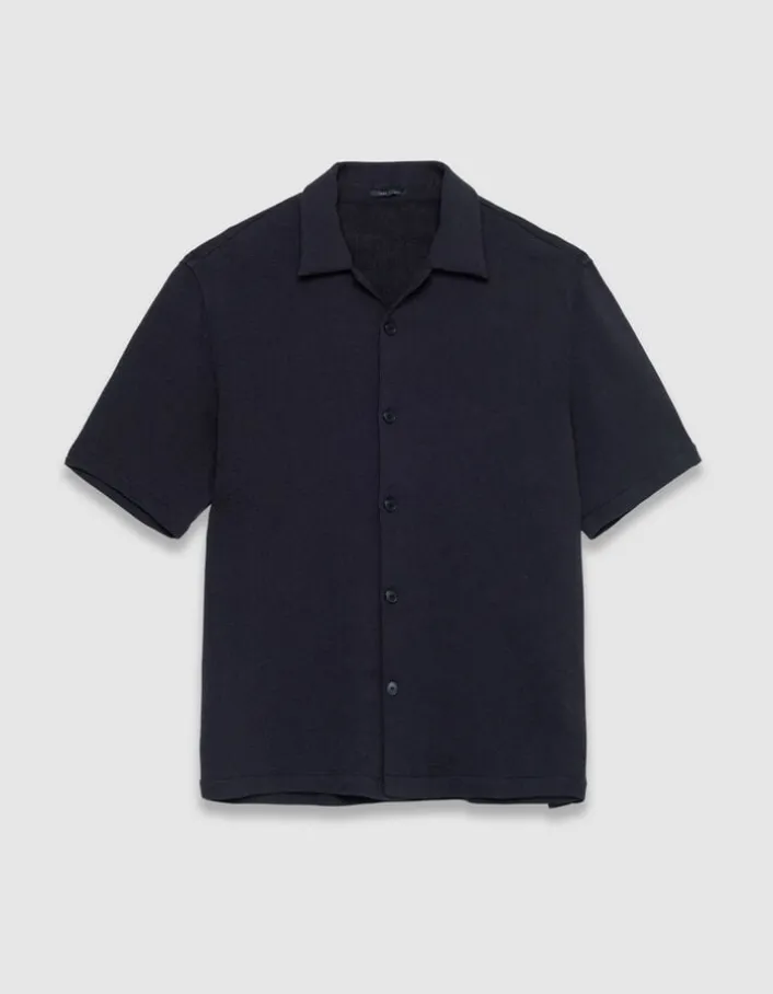 Chemise manches courtes noire tissu plissé Homme