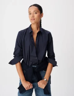 Chemise manches longues marine pattes boutonnées Femme