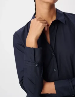 Chemise manches longues marine pattes boutonnées Femme