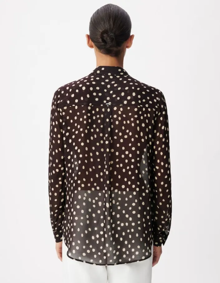 Chemise marron fluide voile imprimé pois Femme
