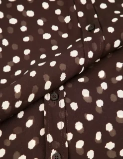 Chemise marron fluide voile imprimé pois Femme