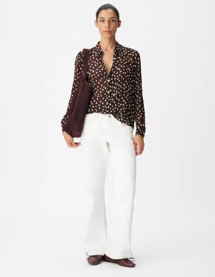 Chemise marron fluide voile imprimé pois Femme