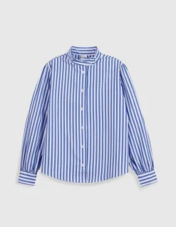 Chemise oversize blanche motif rayures bleues Femme