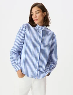Chemise oversize blanche motif rayures bleues Femme