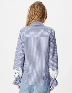 Chemise rayures bleue détails broderies fleurs Femme