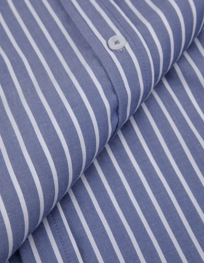 Chemise rayures bleue détails broderies fleurs Femme