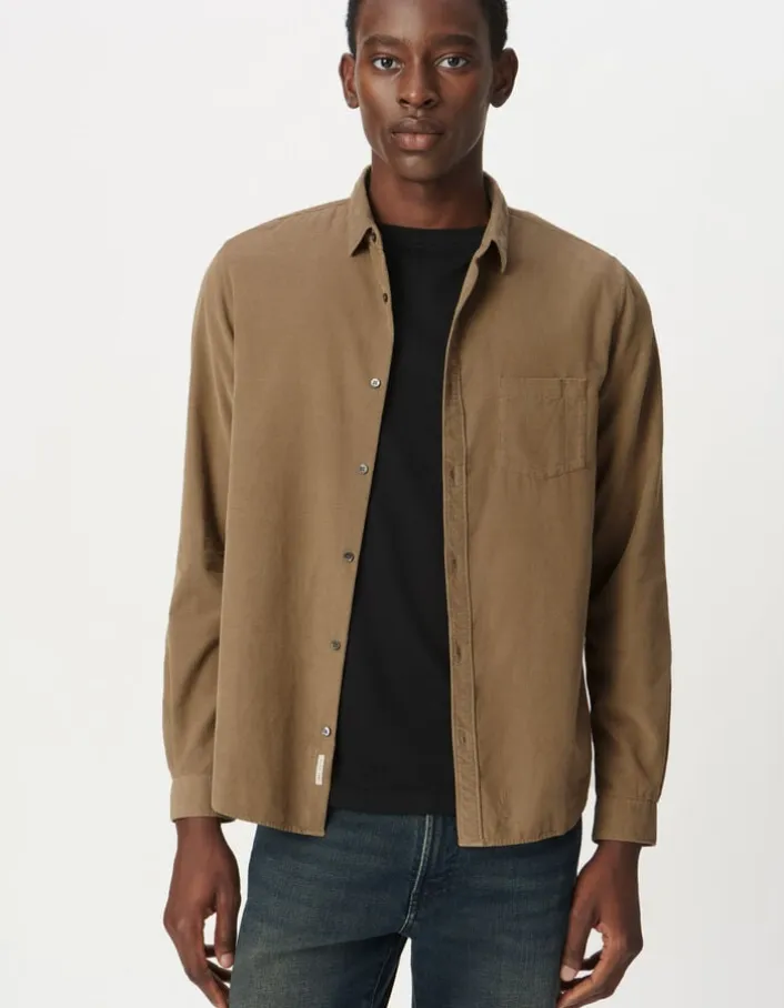 Chemise regular beige coton bio velours milleraies Homme