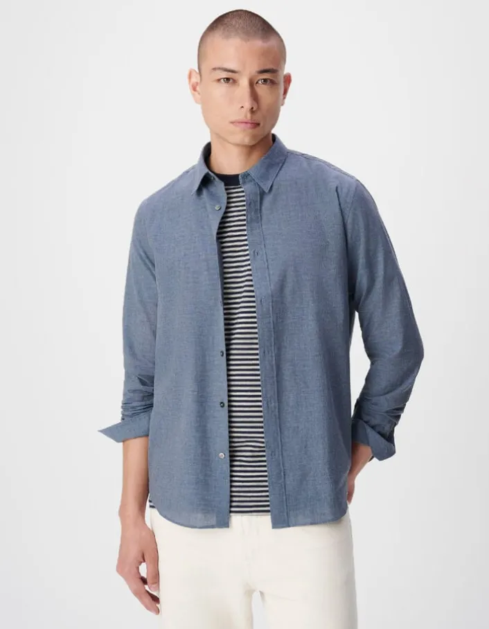 Chemise regular bleue faux uni manches longues Homme