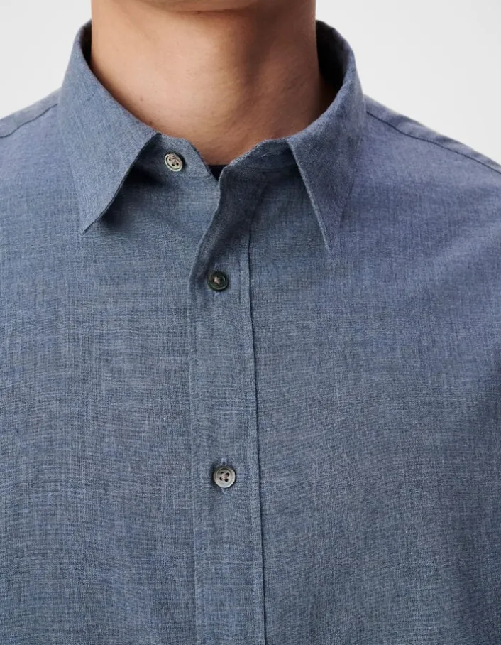 Chemise regular bleue faux uni manches longues Homme