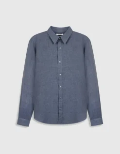 Chemise regular bleue faux uni manches longues Homme