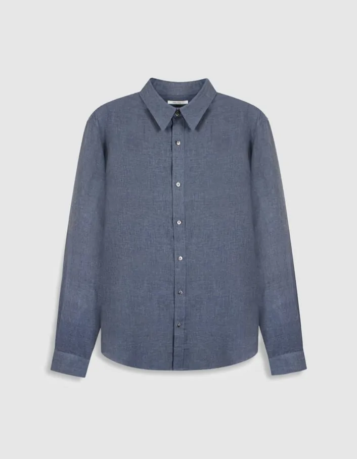 Chemise regular bleue faux uni manches longues Homme