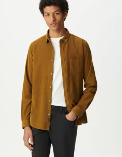 Chemise regular jaune coton bio velours milleraies Homme