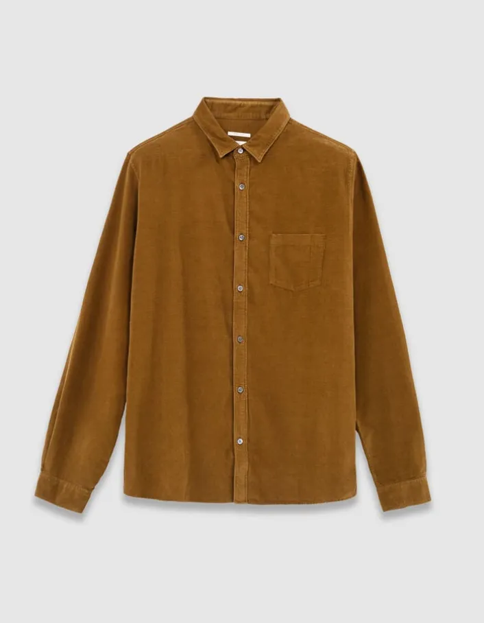 Chemise regular jaune coton bio velours milleraies Homme
