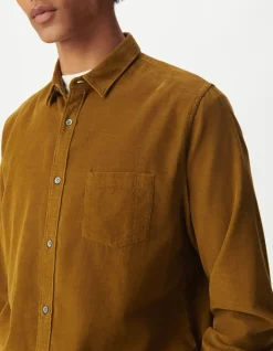 Chemise regular jaune coton bio velours milleraies Homme